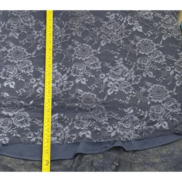 MAC DUGGAL Lace Gown Flutter Sleeve A-Line Dress Midnight Blue Size 18W NWT - Picture 7 of 9